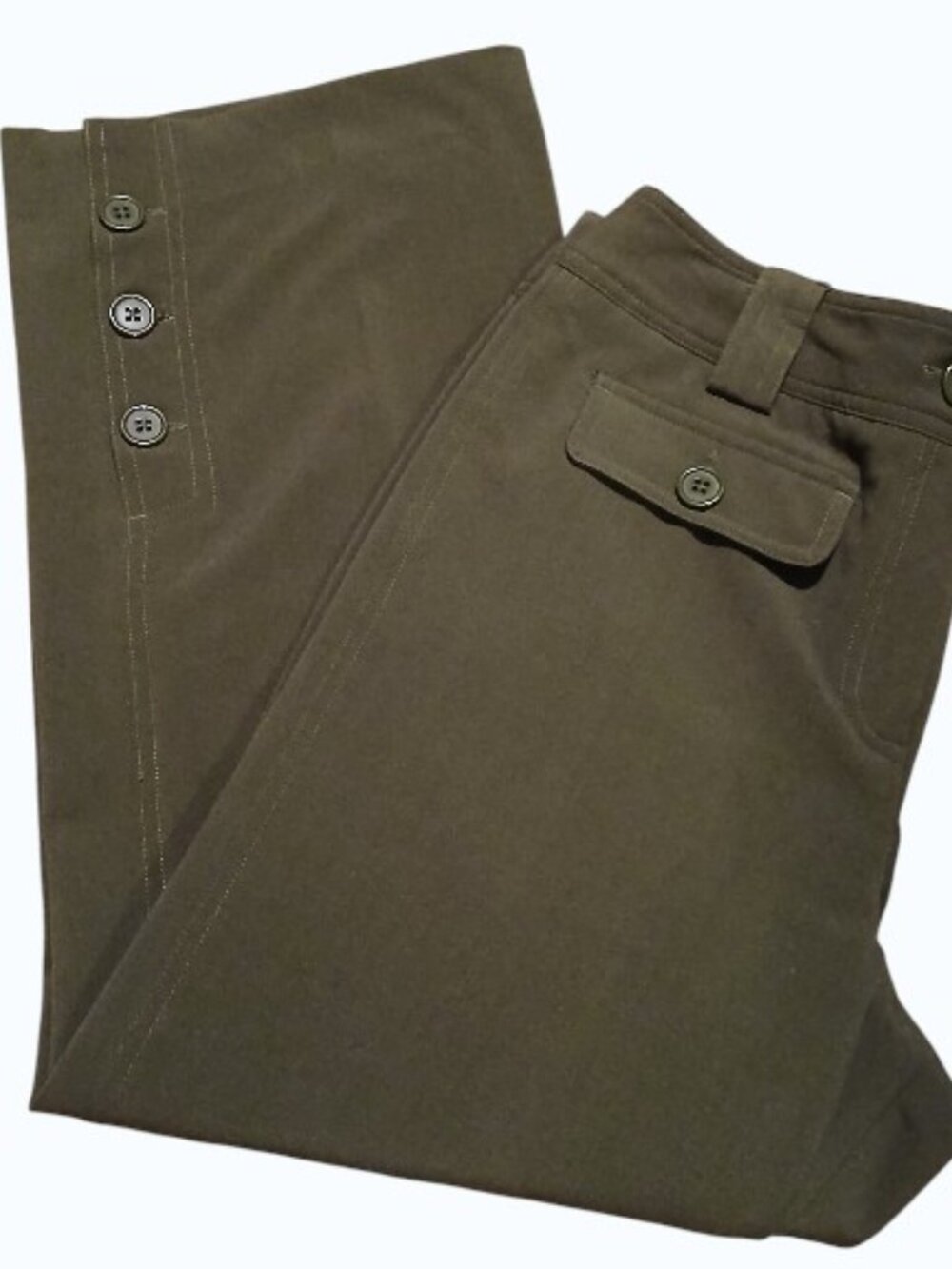 LARRY LEVINE Olive Green Crop High Waist/ Leg Stretch Pants - EUC